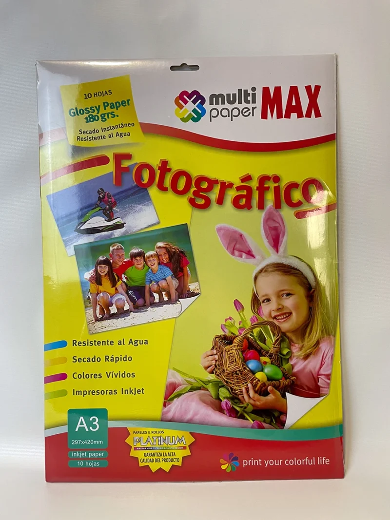 Papel fotografico Max 180g, A3, 10 hojas, Multipaper