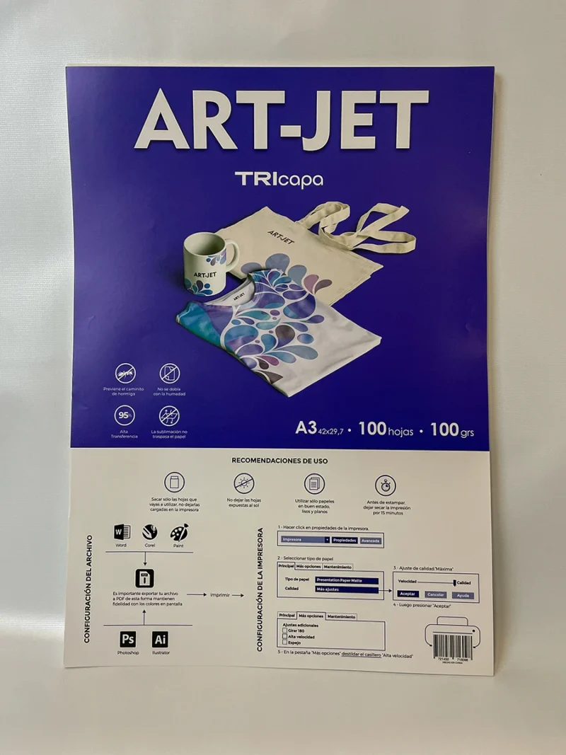 Papel para sublimación tricapa 100g, A3, 100 hojas, Art-Jet